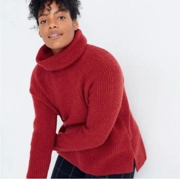 Madewell Womens Rust Red Wool Blend Ribbed Chunky Knit Turtleneck Sweater Sz M - Picture 2 of 15